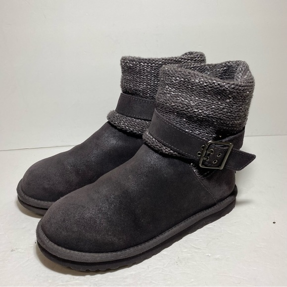 UGG Australia Cambridge Boots Womens Grey Suede Metallic Belted Size 8 - Picture 1 of 15